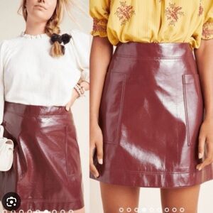 Maeve Burgundy Patent Faux Leather Mini Skirt